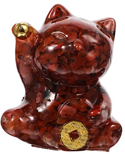 Alipis Kristallglückskatze Interaktives Katzenspielzeug Katzenbecher Feng-Shui-Katze Katzen-denkmal Katzen-kuchenaufsatz Kätzchen Katzen-Desktop Glückspilz Brown Kies Drinnen