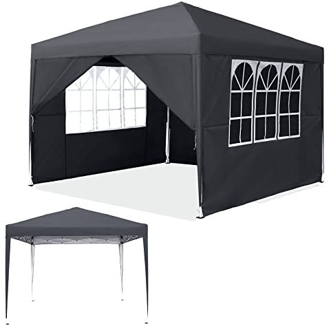 SUBTLETY 2,5x2,5m Garten Pavillon Wasserdicht Faltpavillon Set UV-Schutz 50+ Gartenzelt mit 4 Seitenwänden Partyzelt aus Oxford Tuch & Metallrahmen 9㎡ Gartenpavillon für Feste Camping (Anthrazit)