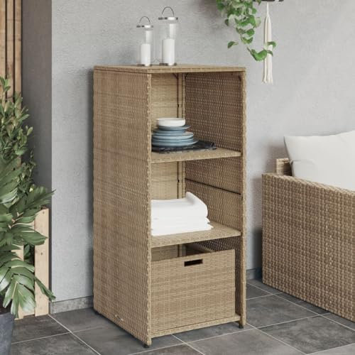 Generisch Gartenschrank Beige 50x55x115 cm Poly Rattan,jiangboyue-365550