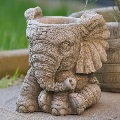 Elephant Plant Pot Stone Planter | Sculpture Statue Concrete Outdoor Garden Decoration British Handmade Sculpture Gift