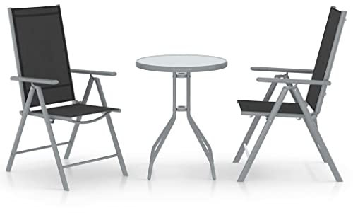 3-TLG. Bistro-Set Aluminium und Textilene Silbern Gartenmöbel, Gartenmöbel-Sets