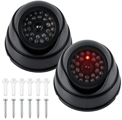 2 pezzi fotocamera finta con LED lampeggiante e supporto da parete | Set fotocamera Dummy per interni ed esterni | Realistica Fake Camera di sorveglianza in nero | Dissuasore videosorveglianza finta