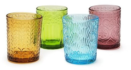 Excelsa Oasi Set 4 Bicchieri in Vetro Temperato, 28 cl, Multicolore