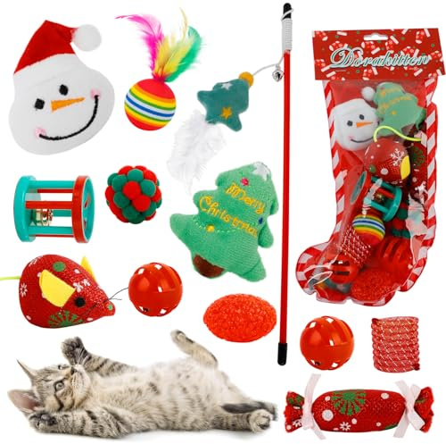 yeeplant Lot de 12 jouets interactifs pour chat sur le thème de Noël, boules interactives et plus encore