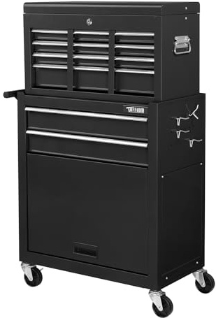 Bonnlo 8 Drawer Rolling Tool Cabinet, Tool Storage Chest, Lockable Wheels | Detachable Top & Adjustable Shelf, Mechanic Tool Organizer Box for Garage, Workshop, Warehouse & Repair Shop, Black