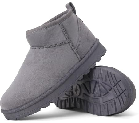 Women’s Suede-Effect Ankle Boots, Warm Fleece-Lined Slip-On Winter Booties with Cushioned Insole and Non-Slip Sole (GREY, One Size, Adult, Women, 4, Numeric, UK Footwear Size System, Medium)
