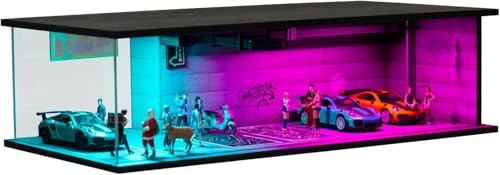 Modèle de garage Diorama Punk 1:64, éclairage LED, parking, scène | Cyberpunk Présentoir modèle d'atelier pour modèles de voitures moulées sous pression à l'échelle 1:64 (Punk 04)