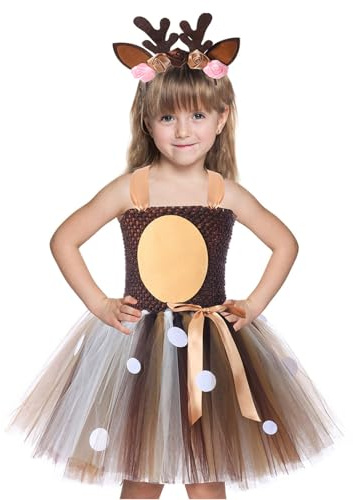 Generico Costume Renna Donna Set, Vestito da Renna Bambino, Vestito Renna per Natale, Carnevale e Role-Playing