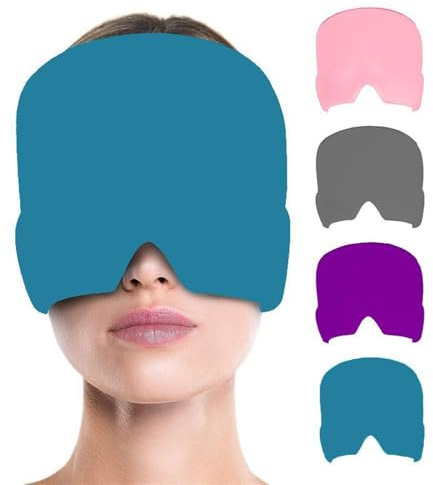 Migraine Relief Cap 360 Gel, Headache Relief Hat Reusable Cold Hot Therapy Gel Ice Pack Wrap Mask for Chronic Migraine Tension Headache Sinus Pain Sinusitis Puffy Eyes Stress Relief Flexible (Blue)