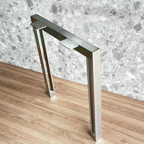 72cm Pieds de Table en Acier Inoxydable Brossé 1 Pièc - Supports Métalliques Modernes en U pour Bureaux, Tables à Manger & Meubles de Salle à Manger(60x72cm/24x28in)