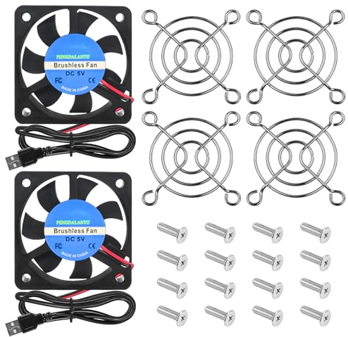 Lot de 2 ventilateurs USB sans balais - 50 mm - 5 V - USB 5010 - 50 x 50 x 10 mm - Mini ventilateur d'ordinateur pour PC, processeur, imprimante 3D