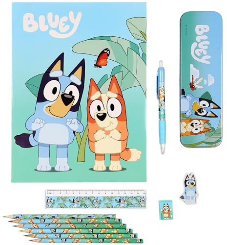 Großes Schulset für Kinder, Schreibwaren-Set für die Schule, ideales Schulzubehör (Bluey)
