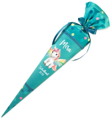 Dein Lieblingsteil Deine Schultüte aus Stoff Kuschel Velvet Wunschmotiv individualisierbar mit Wunschname personalisierbar 70 cm 85 cm – Mädchen (Modell 16: Pegasus, 70 cm mit Kissen)