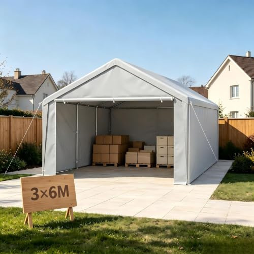 YRHome Lagerzelt 3x6m Wasserdicht Stabil Industriezelt Garagenzelt PE+Metallrahmen Grau