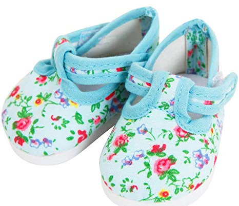 FRILLY LILY UK DESIGNER Turquoise Flower Dolly Doodle Shoes medium size 7.2 cmx 3.3cm,TO FIT DOLLS SUCH AS AMERICAN GIRL DOLL, DESIGNAFRIEND,OUR GENERATION AND MOST OTHER 18 INCH PLAY DOLLS