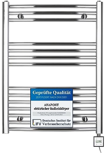 anapont Scaldasalviette elettrico, cromato curvo, funzione timer, scaldasalviette, scaldasalviette, scaldasalviette, prodotto in Germania (KTX-3, 775 h x 600b)