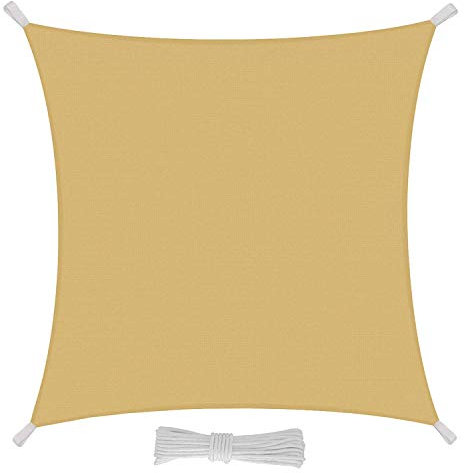 EGLEMTEK Tenda Parasole Quadrata a Vela Telo da Sole da Esterno - Protezione dai Raggi UV - Tessuto in Polietilene Resistente - Colore Sabbia (3.6 x 3.6 m)