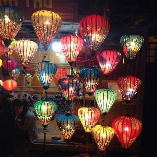 Terrapin Trading Ltd VIETNAMESISCHE Oriental SEIDEN Bambus Handgefertigte Laterne Lampe Chinesische Silber 14'' M v2