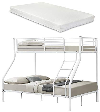 [neu.haus] Neuhaus Metall-Etagenbett - Weiß - Mit Matratzen 200x140/90cm Kinderbett Stockbett Hochbett Metall Bettgestell