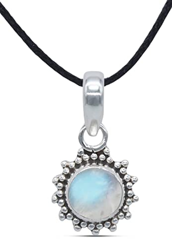 mantraroma Kettenanhänger 925 Silber Mondstein weißer Stein schimmer Edelstein Kettenanhänger Damen Sterling Silber Halskette Anhänger Geschenk (MAH-126-04)