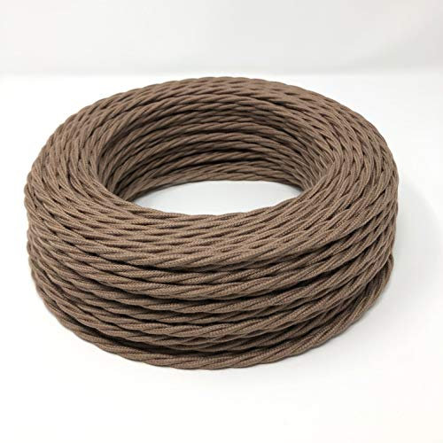 Cable eléctrico trenzado/trenzado revestido de tela. Color marrón cebada algodón. Sección 3 x 0,75 (3 metros)