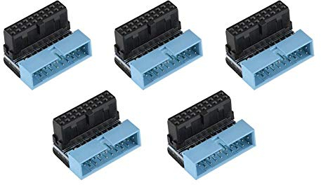5PCS USB 3.0 19-Pin Motherboard Connector Conector Interno, Adaptador de extensión Macho a Hembra en ángulo de 90 Grados para la Placa Base de la Placa Base, Conexión de Placa.