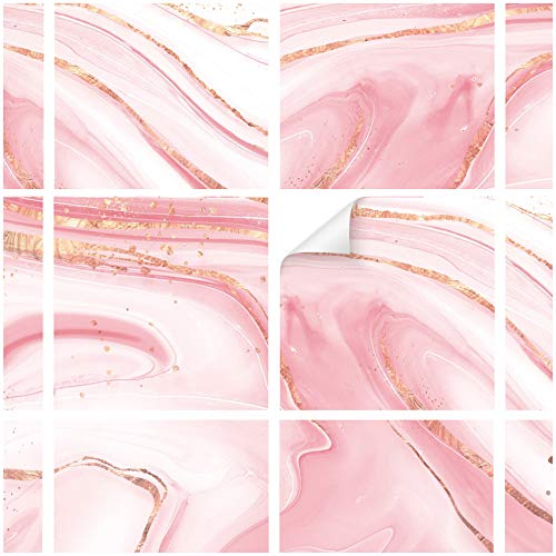 yabaduu Y042-03 - 10 adesivi per piastrelle, pellicola autoadesiva per cucina o bagno, effetto pietra naturale (marmo rosa, 20 x 20 cm)