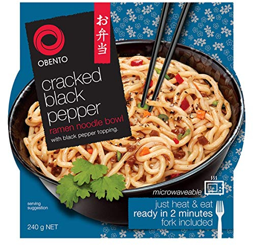 Obento Cracked Black Pepper Ramen Noodle Bowl, plat cuisiné pour micro-ondes, poivre noir, 240 g