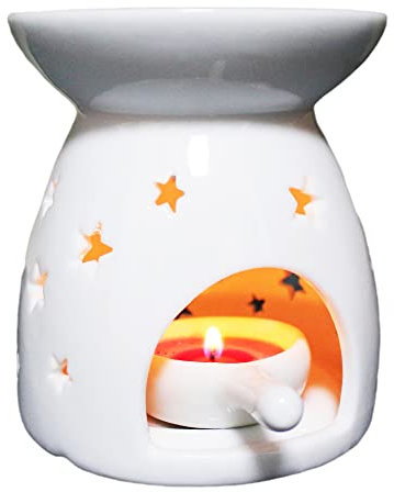 Wax Melt Essential Oil Burner White - Star Pattern, Ceramic Aroma Burners Assorted Wax Warmer Aromatherapy Tarts Holder Candle Scented Diffuser Home Bedroom Decor Christmas Housewarming Gift