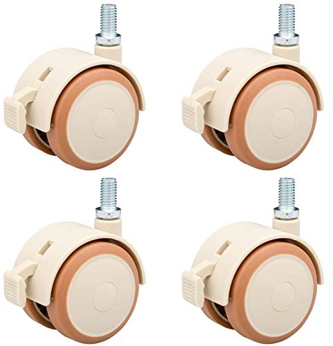 4er Set Lenkrollen für Kinderbetten,47 mm Möbelrollen aus Gummi,Räder mit Bremse,Gewinde M6 / M8 Doppelrad Leise Rollen,leise Geeignet für Kindermöbel Blumenständern,freilaufend(M8)