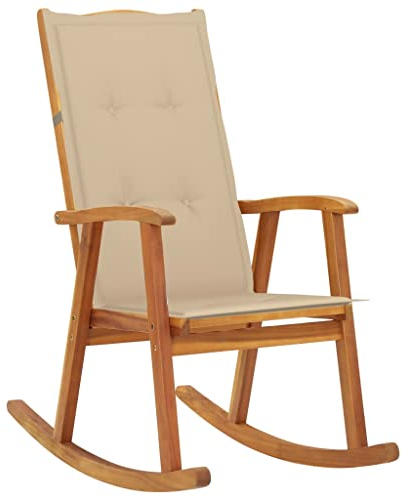 vidaXL Akazienholz Massiv Schaukelstuhl mit Auflagen Stuhl Schaukelsessel Gartenmöbel Relaxstuhl Schwingsessel Holzstuhl Gartenstuhl