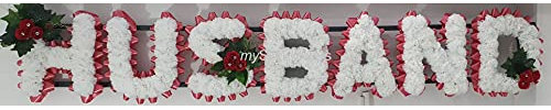 HUSBAND Artificial Silk Funeral Flower Letter Tribute Wreath