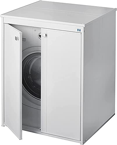 Negrari AM5012P Waschmaschinen-Abdeckung aus PVC-Kunstharz, feuchtigkeitsbeständig, Waschmaschine, Wäschetrockner, komplettes Montageset, für Innen- und Außenbereich, L70 x B60 x H94 cm, Weiß