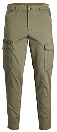Jack & Jones Cargo Chino Hose JPSTACE JJDEX Stretch Pants Gerader Schnitt Arbeitshosen Look, Ace Dex - Dusty Olive, 33W / 36L