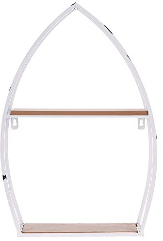 URBNLIVING 2 3 Tier Boat Shaped Wall Mounted Metal Wood Shelves Storage Floating Shelf Unit (1, 2 Tier)