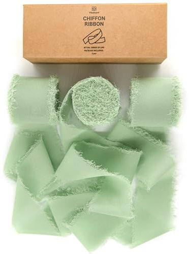 Vitalizart Schleifenband Salbeigrün, 3,8 cm x 19,2 m Geschenkband Breit Hochzeit Chiffonband Stoffband, Bänder-Set für Hochzeitseinladungen, Brautsträuße, Geschenke, Verpackungen, DIY-Kunsthandwerk