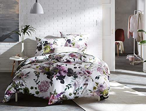 Bettwaesche-mit-Stil Mako Satin Bettwäsche Pfingstrose (Garnitur 140x200 + 70x90 cm)