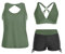 Yonique 3-teilige Tankini-Badeanzüge für Damen, Badeanzüge mit Jungen-Shorts und BH, athletische Bademode, Black & Army Green, Medium