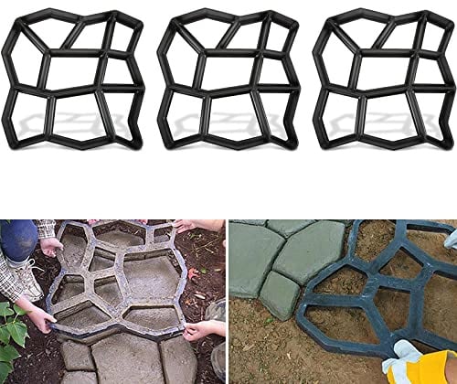 ACXIN 3 Stück Betonform Schwarz Schalungsform DIY Pflasterform Garten Gießform Betonpflaster Muster für Beton Gehwegen Trittsteinen Garten Rasenbahnen 43 x 43x 4cm