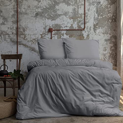 Komfortec Premium Bettwäsche 240x220 mit 2 Kissenbezug 80x80 cm Set aus Gebürstetes Mikrofaser - Grau