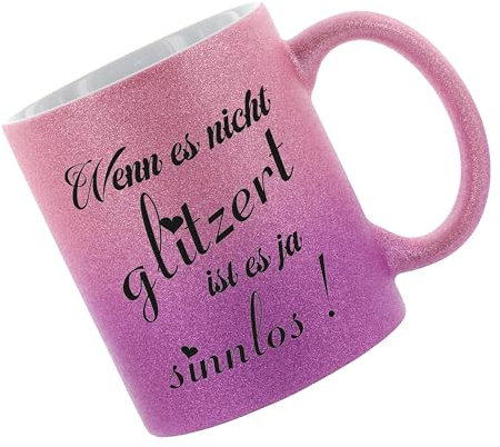Crealuxe Farbverlauf-Glitzertasse (pink-purple) Wenn es nicht glitzert ist es ja sinnlos - Glitzertasse mit Farbverlauf - Kaffeetasse