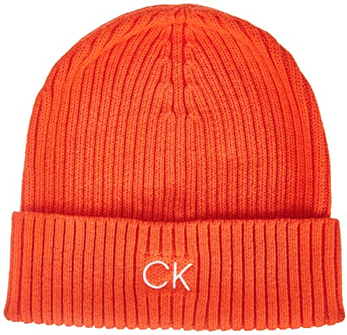Calvin Klein Herren Classic Cotton Rib Beanie K50K509680 Gestrickte Mütze, Orange (Coral Orange), OS