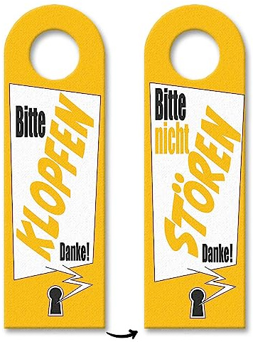 Bitte nicht stören oder klopfen Türhänger mit Schlüsselloch Motiv in gelb als praktisches Türschild für Menschen die nicht gestört werden wollen wenn sie am arbeiten sind