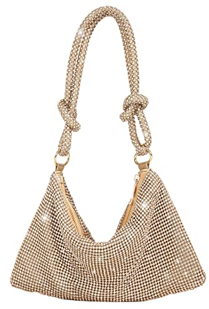 CORIOS Abendtasche Damen Strass Clutch Bag Shiny Diamant Handtasche Strasssteine Schultertasche Glitzer Umhängetasche Klein Tasche für Hochzeit Abschlussball Bankett-Party Gold