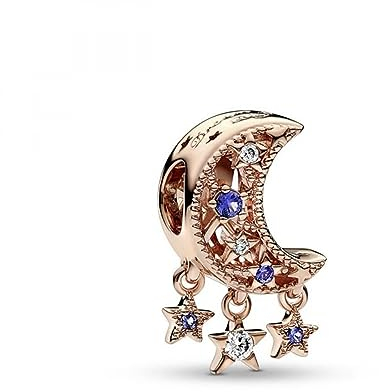 Moon 14k rose gold-plated charm with stellar blue crystal and clear cubic zirconia