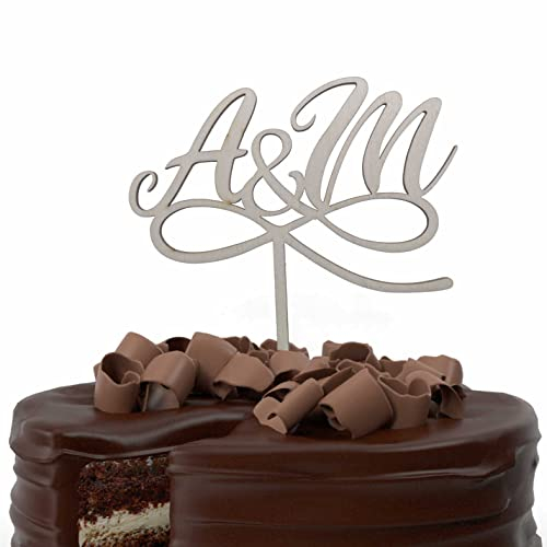Personalisierte Cake Topper aus Holz Tortenstecker mit Namen Geburtstag Hochzeit Taufe Kommunion Torten Kuchen Deko (Initialen)