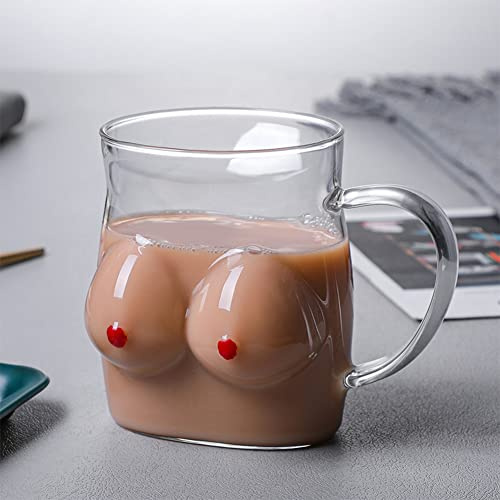 XGOPTS Titten Tasse Brüste Wasserglas Doppellagig Kaffeetasse Transparent Isoliert Lustig Wasserbecher Mit Griff Busentasse 3D Busen Tasse große Brüste Becher Als Geschenk Halloween Weihnachten