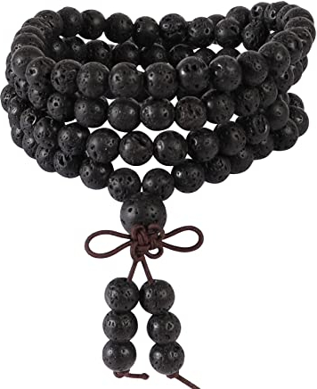 Eigso 6mmTibetischen Buddhistischen NatüRlichen Steinen Lava Rock 108 Halskette Mit Mala Gebet Perlen Elastisch Armband, Urlaub Geschenke FüR MäNner Und Frauen