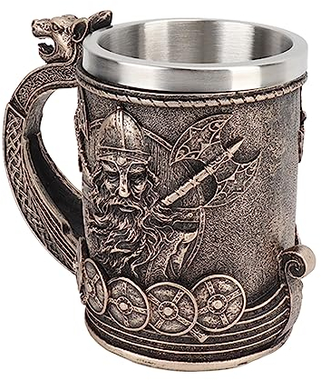 Okuyonic Mug Viking, Tasse à Bière en Acier Inoxydable Grande Capacité L Tasse de Revêtement de Résine pour de Collection