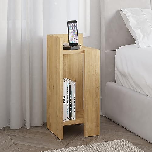 Hocus Picus | Elos Holz Nachttisch | Nachtschrank, Beisteltisch, Bett Tisch, Nachttische für Schlafzimmer, Wohnzimmer | 18 mm Dickes Holz | 25 x 60 x 27 cm | Eiche | Links